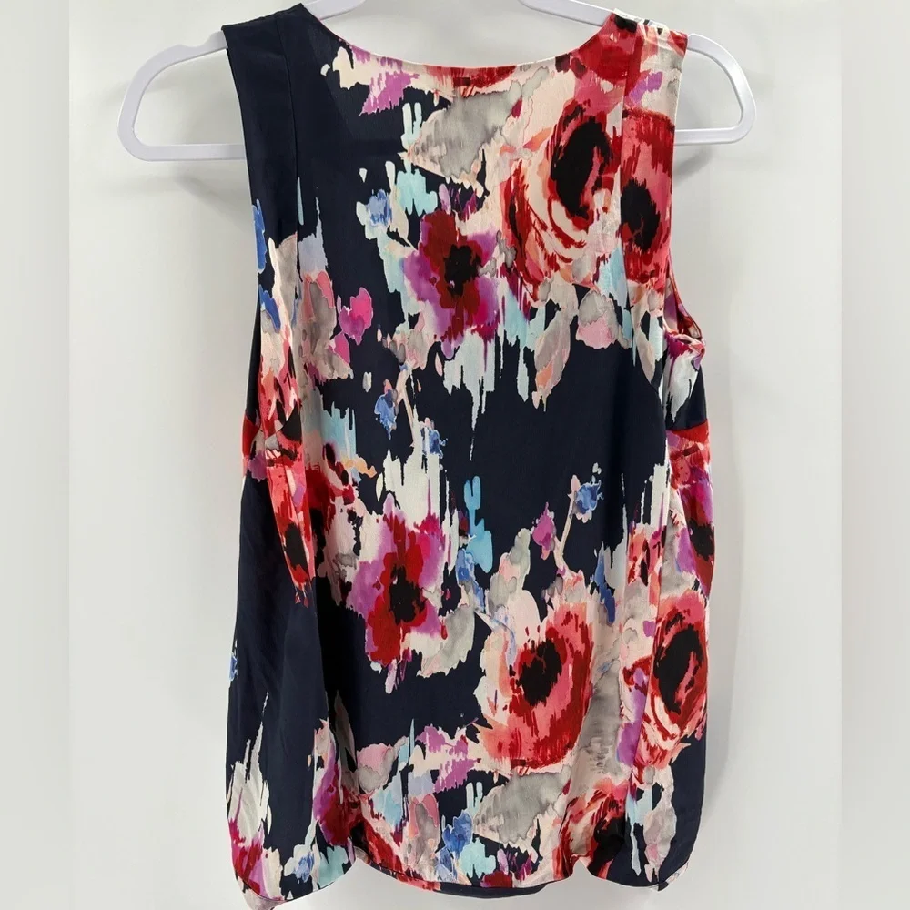 Kate Spade Blue Red Watercolor Floral Silk Sleeveless V-neck Relaxed Fit Top 4